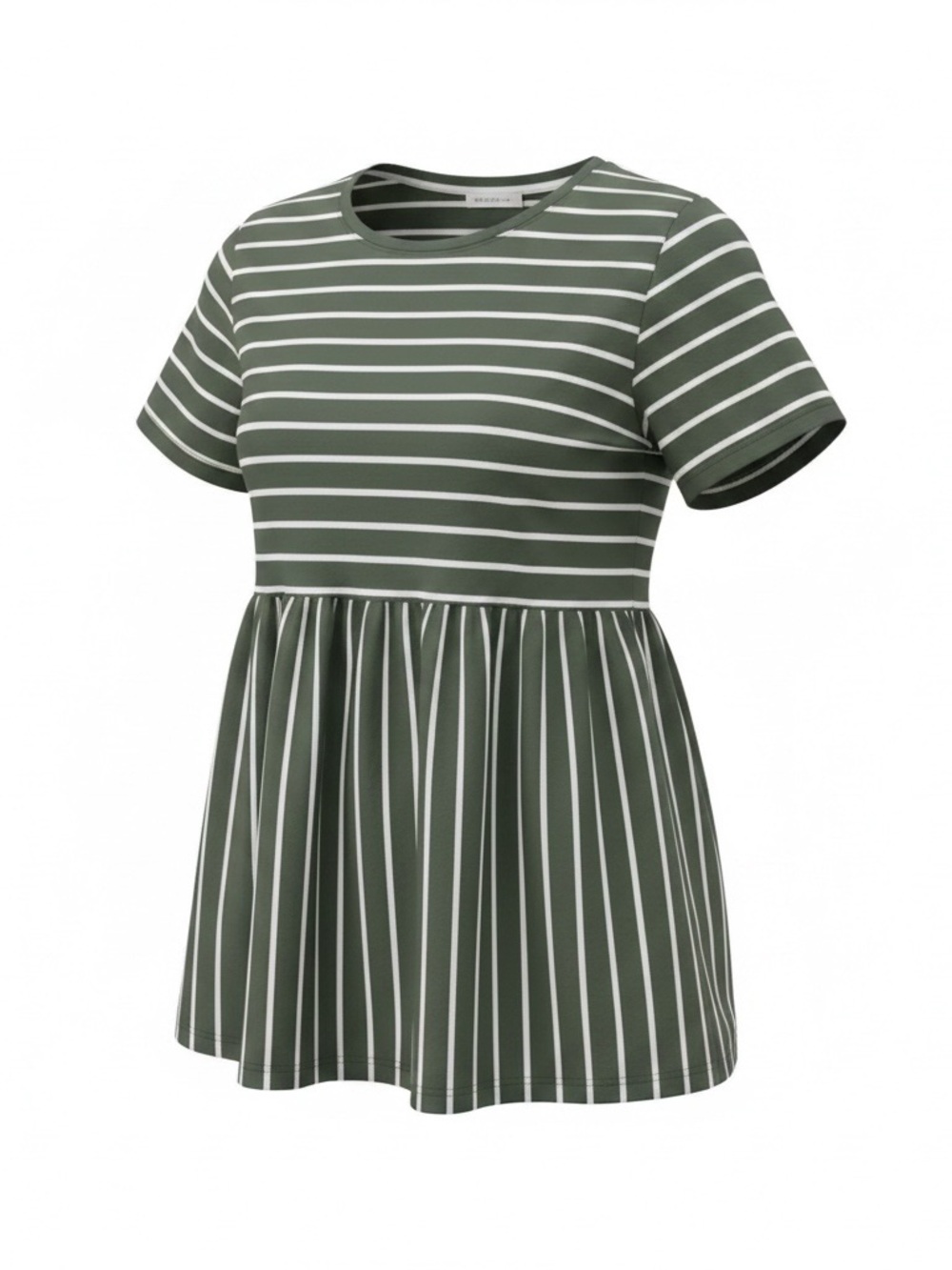 HEIMISH USA Olive Green & White Striped Short Sleeve Top